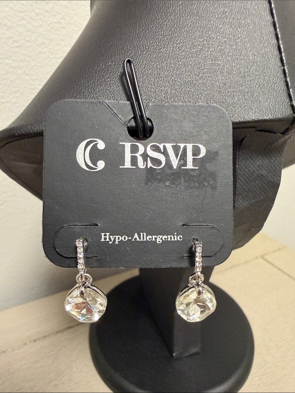 Charming Charlie RSVP Silver Crystal Drop Earrings NWT Hypoallergenic Clear